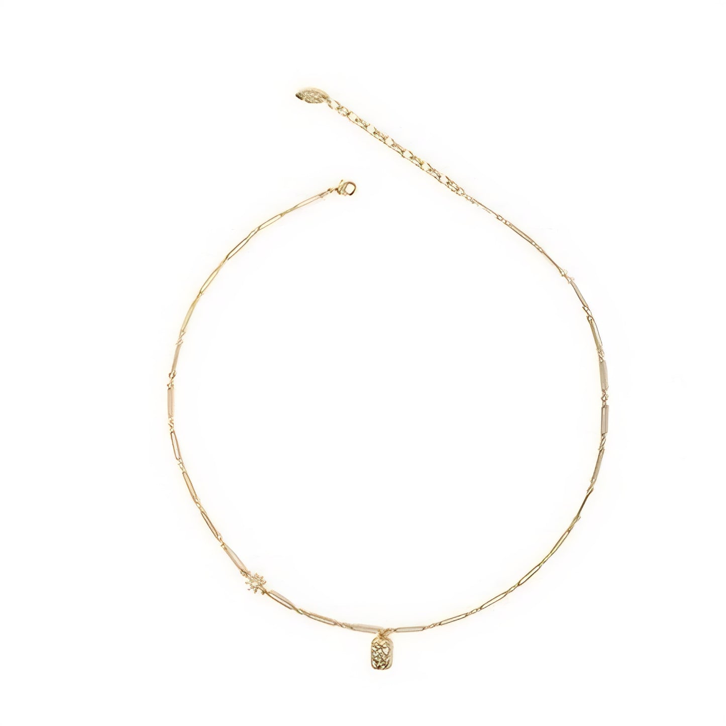 Zircon Rectangle Charm Chain Necklace - Image #0