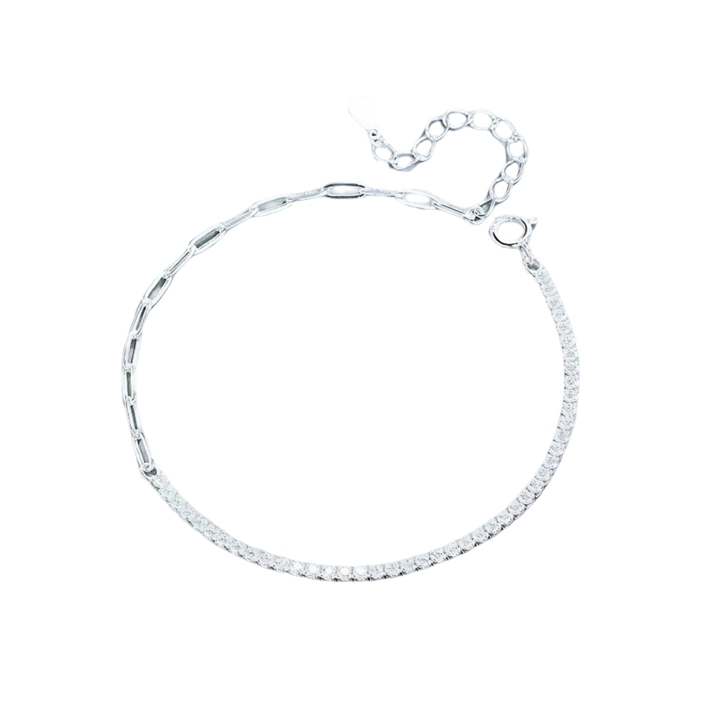 Silver bracelet with a diamond tennis chain.