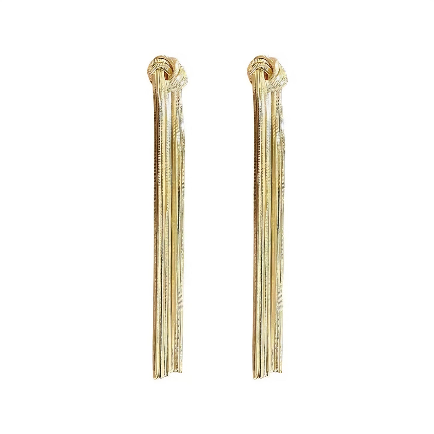Gold-toned, layered tassel earrings with knotted tops.
