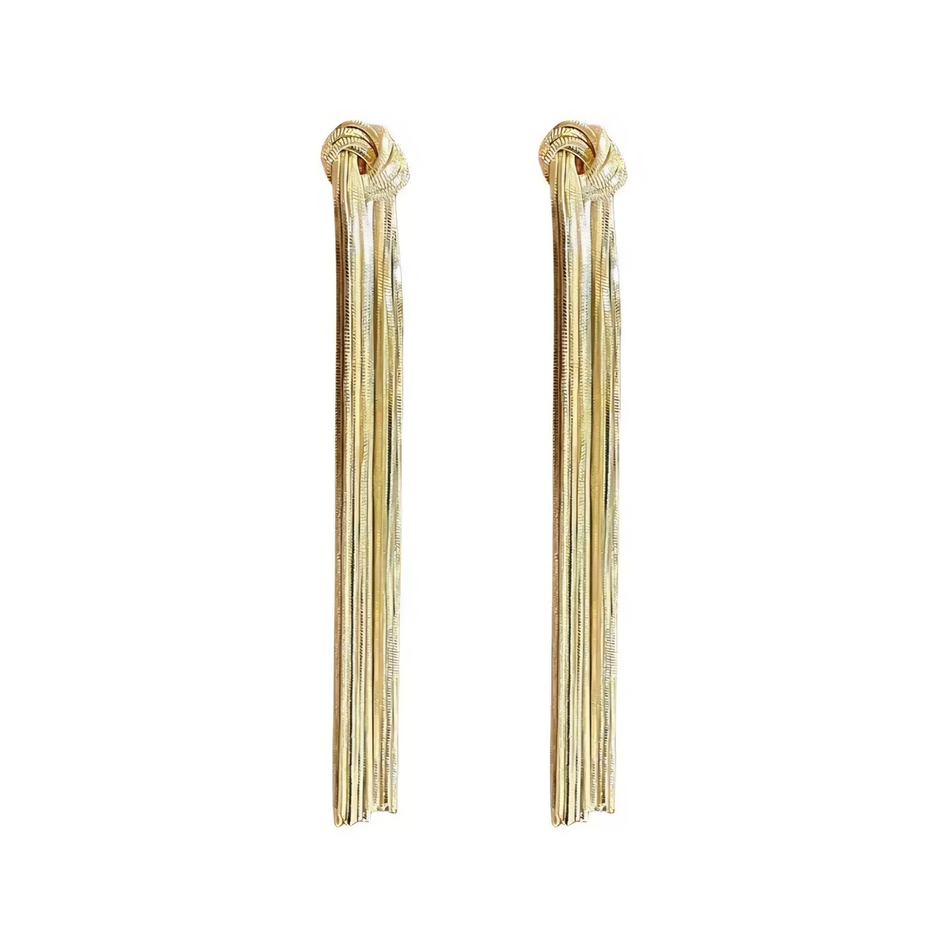 Gold-toned, layered tassel earrings with knotted tops.