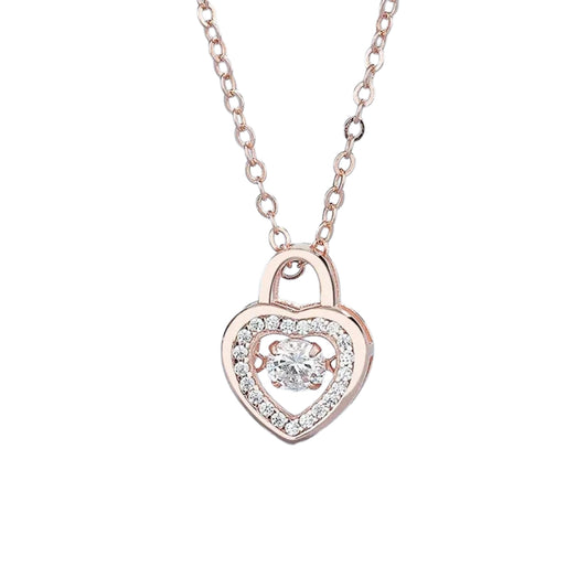 Heart-shaped pendant necklace with a lock design and small diamonds