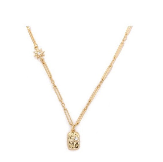 Zircon Rectangle Charm Chain Necklace - Image #0
