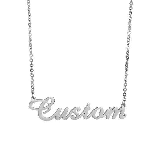 Engravable necklace featuring a personalized name design, elegantly crafted for a stylish and unique accessory.
